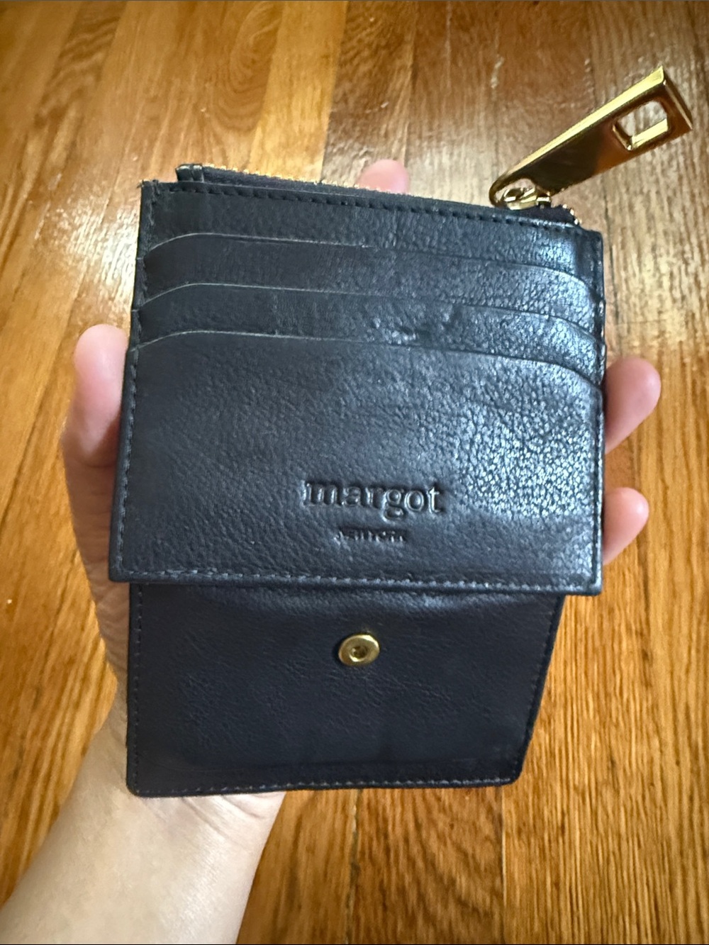 Margot New York black leather and gold, mini wallet card case NWOT - Picture 5 of 8